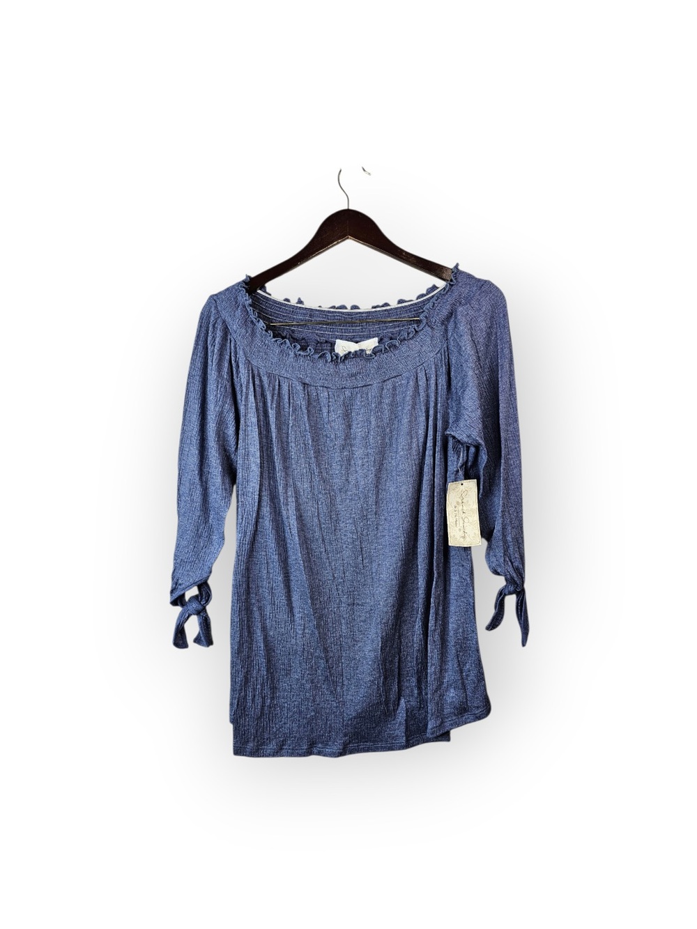 NWT French Sunday Blue Off-The-Shoulder Tie-Sleeve Top - Small - Picture 2 of 5